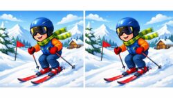 9-Second Visual Challenge Test Sharp Eyes by Finding 3 Differences in the Boy Skiing Scene