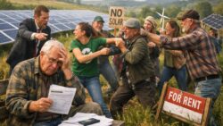 Bad news for a pensioner who rented his meadow to a solar farm investor he has to pay full property tax the green energy supporters and outraged neighbors are tearing each other apart